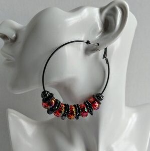 2 Boho Statement Beaded Hoop Earrings